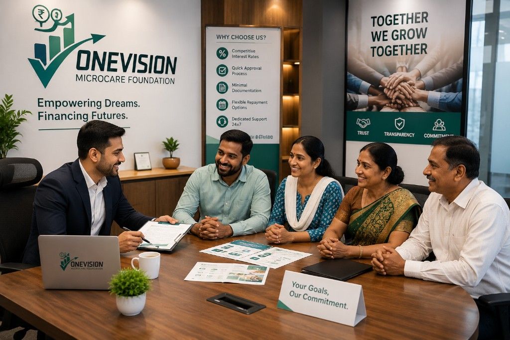 OneVision Microcare Foundation team meeting with members in the branch office